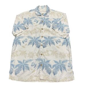 Tommy Bahama Shirt Mens S Blue Floral Button UP 100% Silk Wood Buttons